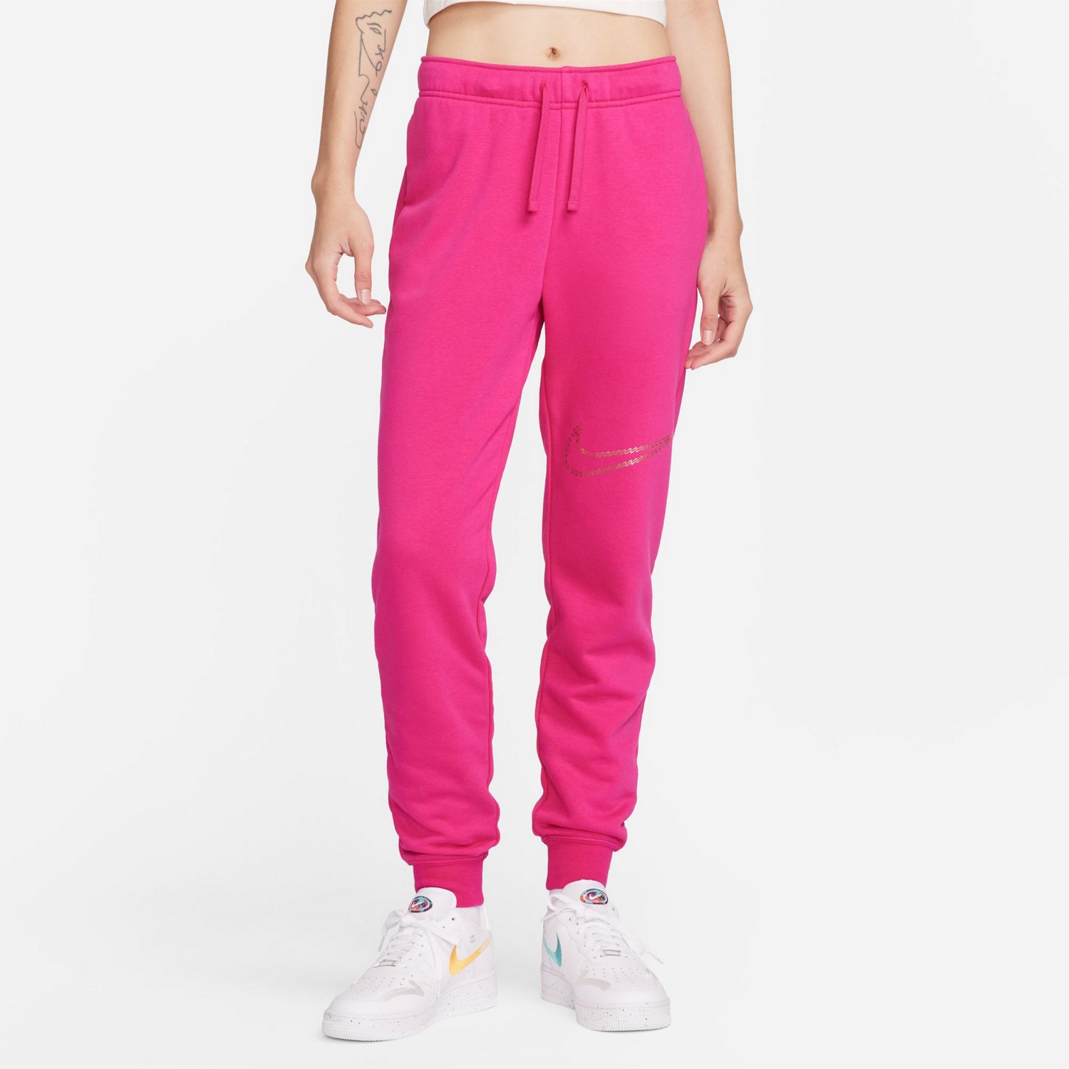 Nike Womens Sportswear Club Fleece Shine Mid-Rise Pants