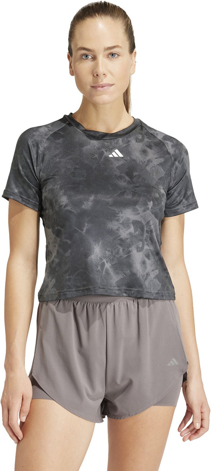 adidas Womens Train Essentials Allover Print Flower Tie-Dye T-shirt