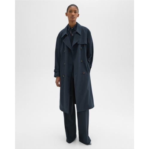 Theory Double-Breasted Trench Coat in Oxford Wool