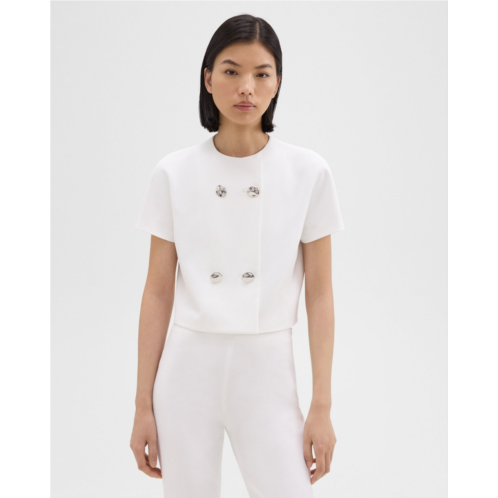 Theory Double-Breasted Crop Top in Crepe