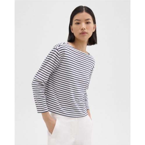 Theory Boat Neck Tee in Striped Cotton Jersey