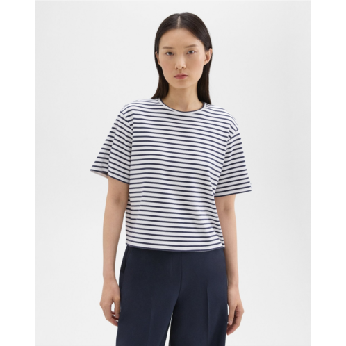Theory Boxy Tee in Striped Cotton Jersey