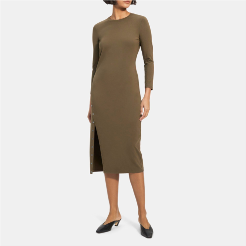 Theory Button-Hem Long-Sleeve Dress in Modal Cotton