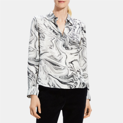 Theory Straight Shirt in Printed Silk Georgette