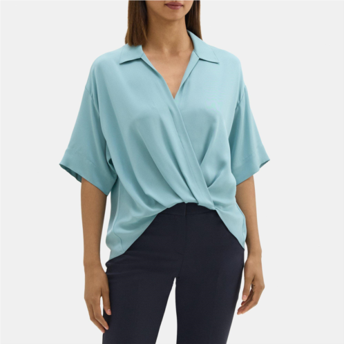Theory Twisted Short-Sleeve Blouse in Silk Georgette