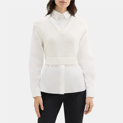 Theory Layered Sweater Vest Shirt in Cotton-Blend