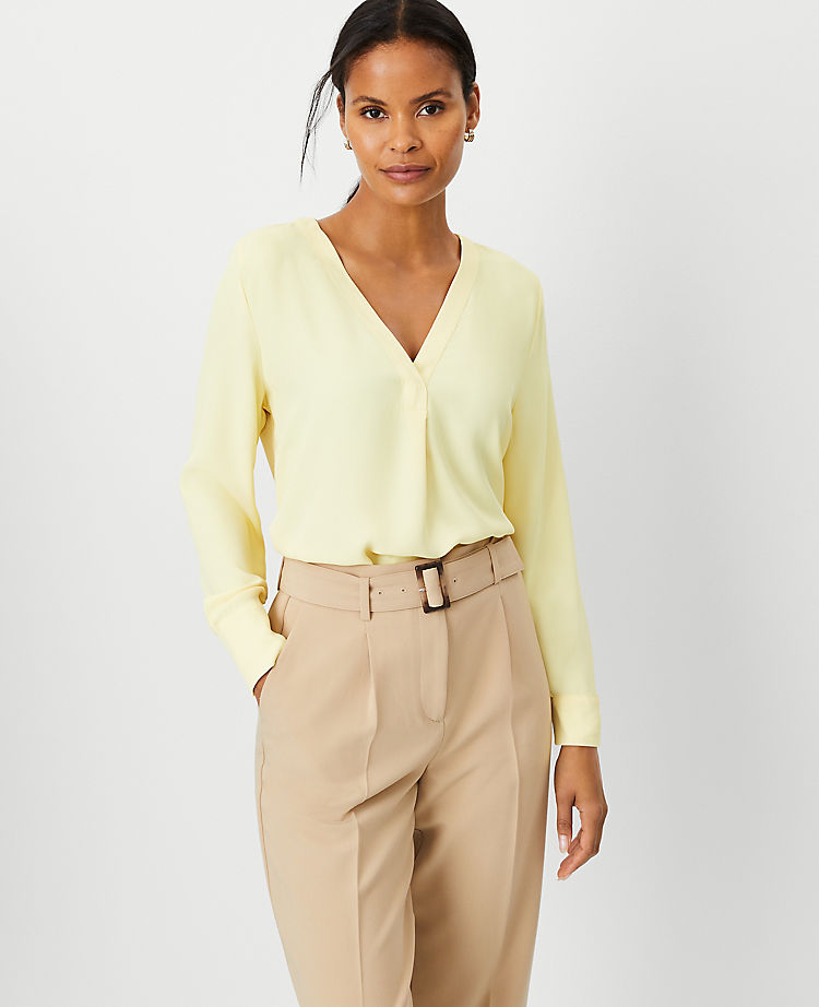 Anntaylor Petite Mixed Media Pleat Front Top