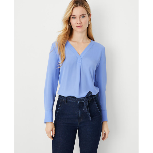 Anntaylor Petite Mixed Media Pleat Front Top