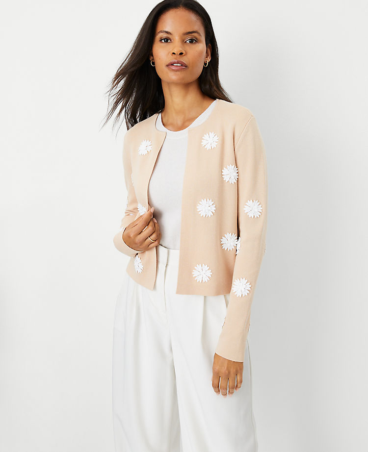 Anntaylor Studio Collection Floral Patch Cardigan