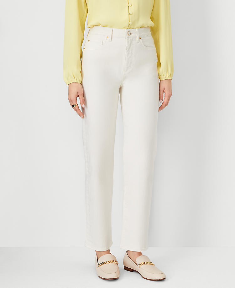 Anntaylor Petite High Rise Straight Jeans in Ivory - Curvy Fit