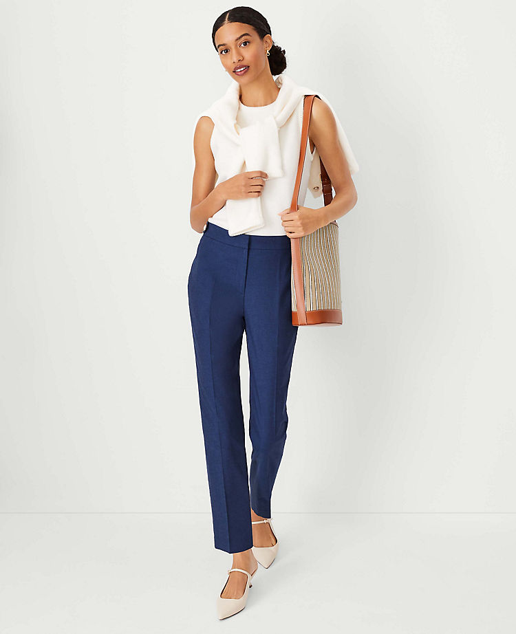 Anntaylor The Petite Button Tab High Rise Eva Ankle Pant in Polished Denim