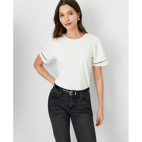Anntaylor Petite Lace Inset Puff Sleeve Top