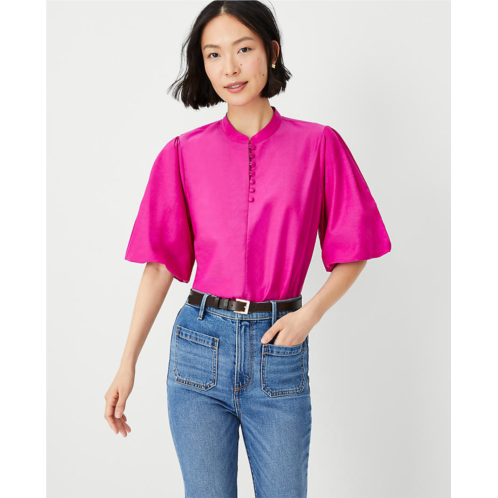 Anntaylor Cotton Blend Pleated Sleeve Popover