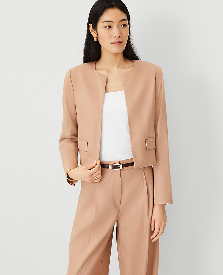 Anntaylor The Cropped Crew Neck Jacket in Linen Twill