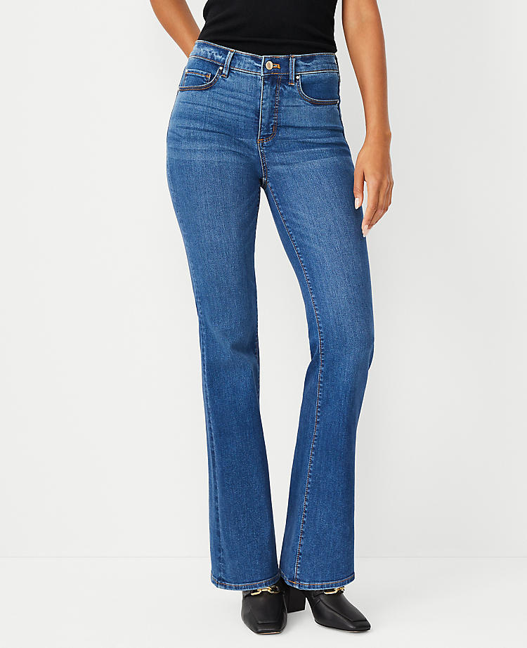 Anntaylor Mid Rise Boot Jeans in Bright Mid Indigo Wash
