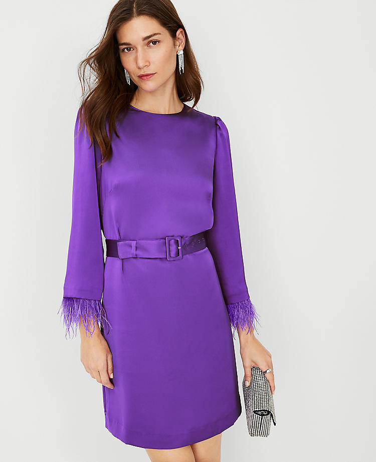 Anntaylor Feather Cuff Belted Shift Dress