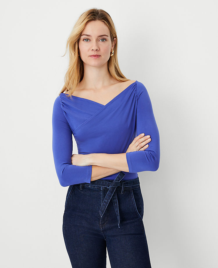 Anntaylor Shirred Knit Wrap Top