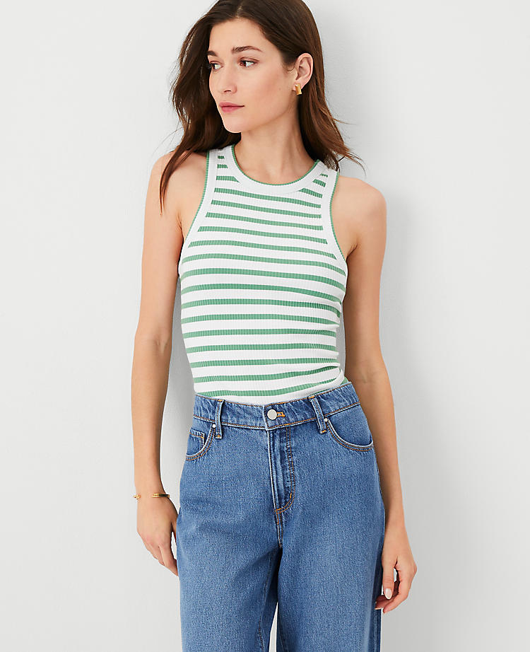 Anntaylor AT Weekend Striped Ribbed Tank Top