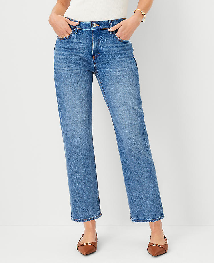 Anntaylor Mid Rise Straight Jeans in Classic Indigo Wash