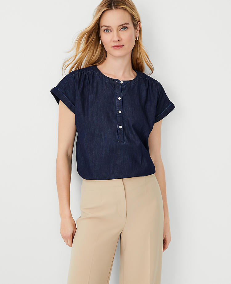 Anntaylor Chambray Drop Shoulder Popover
