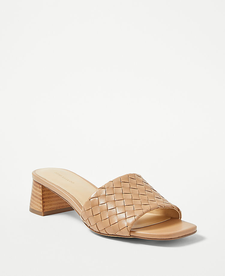 Anntaylor Woven Strap Leather Block Heel Sandals