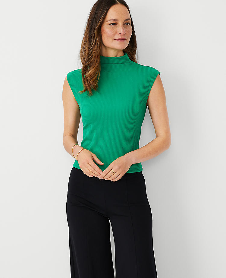 Anntaylor Petite Ribbed Mock Neck Top