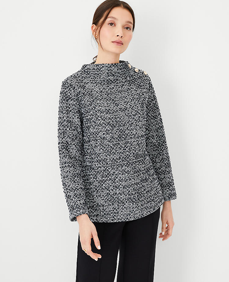 Anntaylor Petite Textured Boucle Shoulder Button Sweater