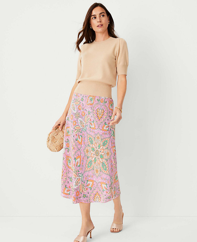 Anntaylor Studio Collection Floral Silk Bias Midi Slip Skirt