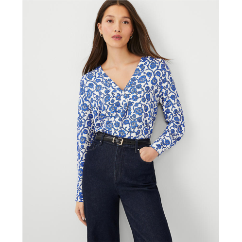 Anntaylor Floral Mixed Media Pleat Front Top
