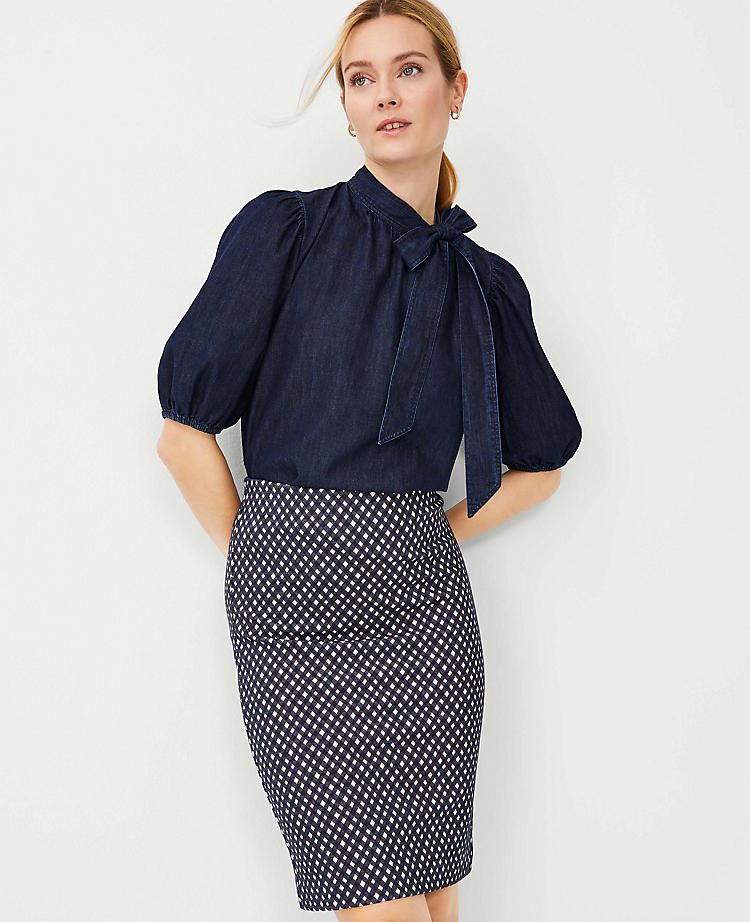 Anntaylor Checked Pull On Pencil Skirt