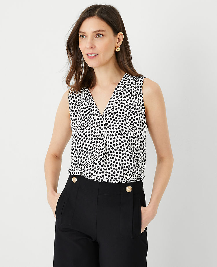 Anntaylor Tossed Buds Mixed Media Pleat Front Top