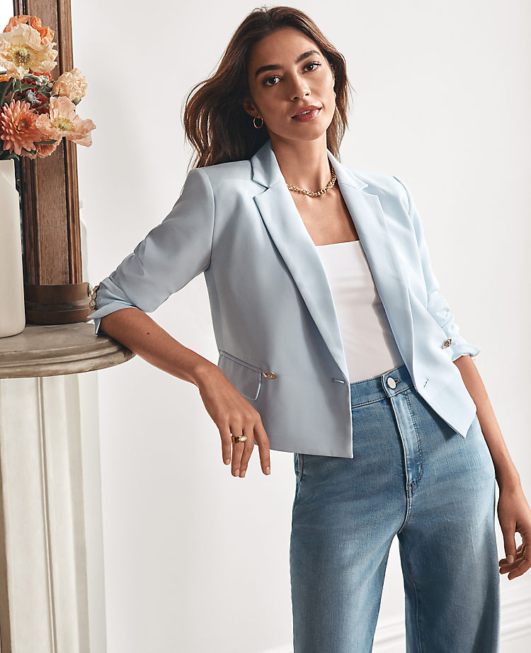 Anntaylor Petite Cropped Double Breasted Blazer in Crepe