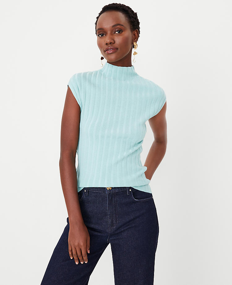 Anntaylor Petite Ribbed Mock Neck Sweater Shell