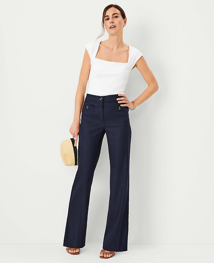 Anntaylor The Petite High Rise Patch Pocket Boot Pant in Linen Blend