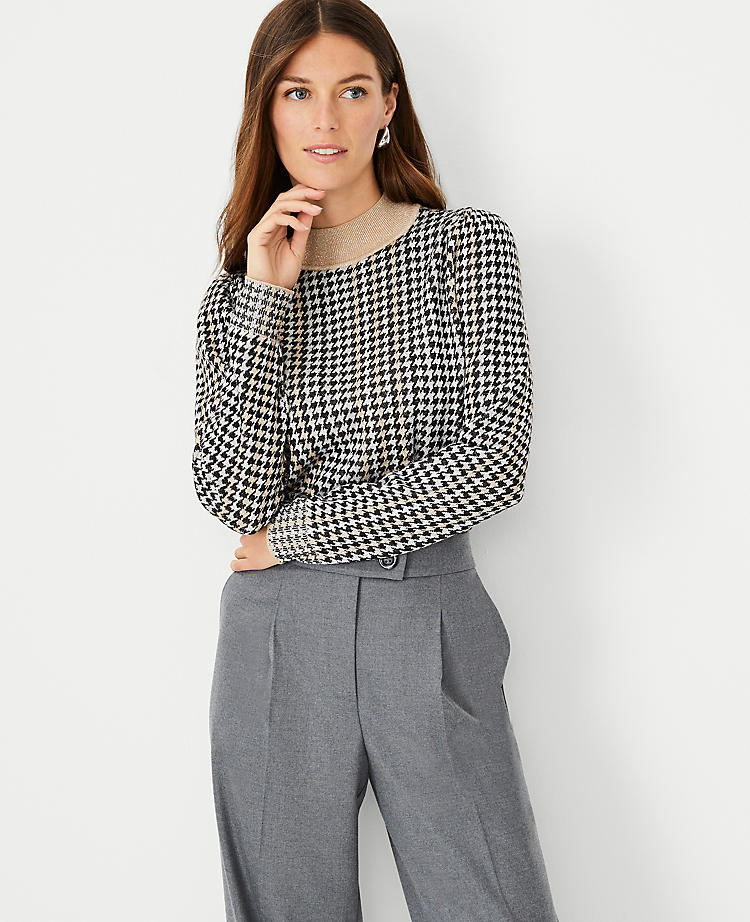 Anntaylor Shimmer Houndstooth Jacquard Sweater