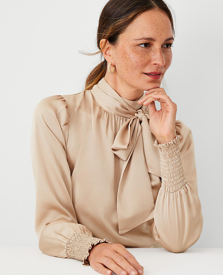 Anntaylor Smocked Cuff Bow Blouse