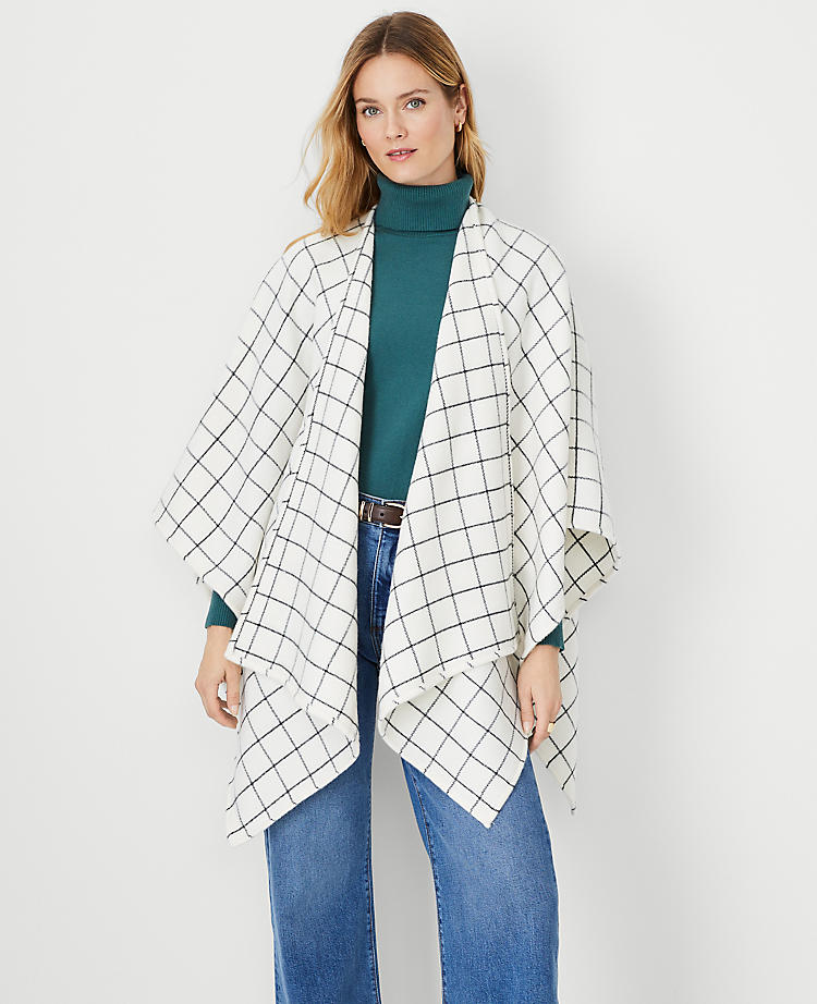 Anntaylor Checked Open Front Poncho