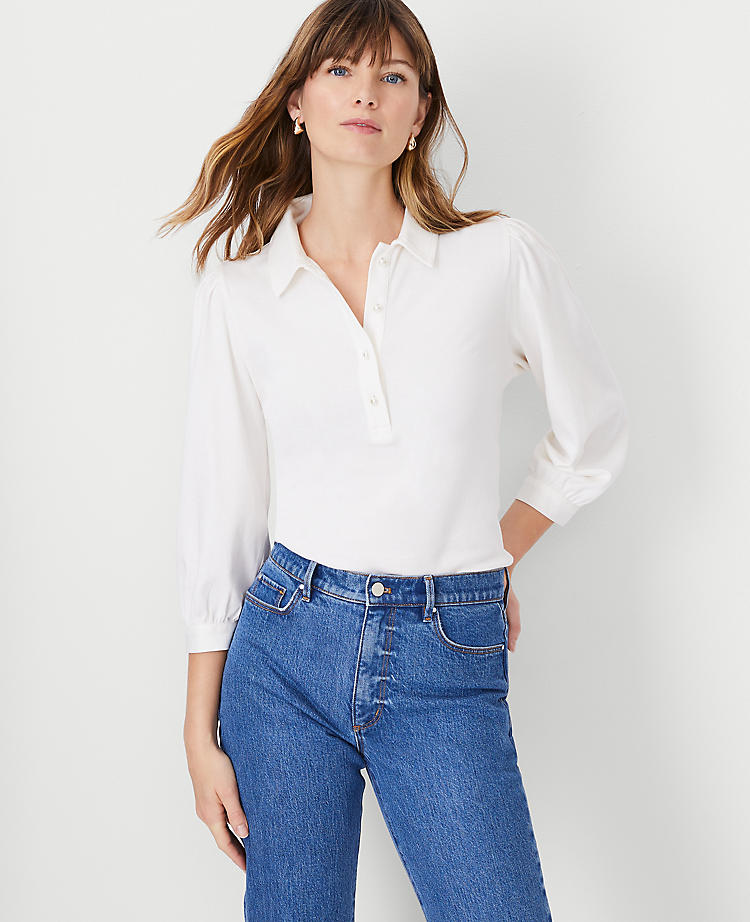 Anntaylor Petite Pearlized Button Polo Top