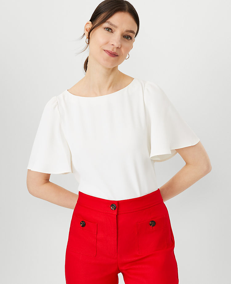 Anntaylor Petite Mixed Media Angel Sleeve Top
