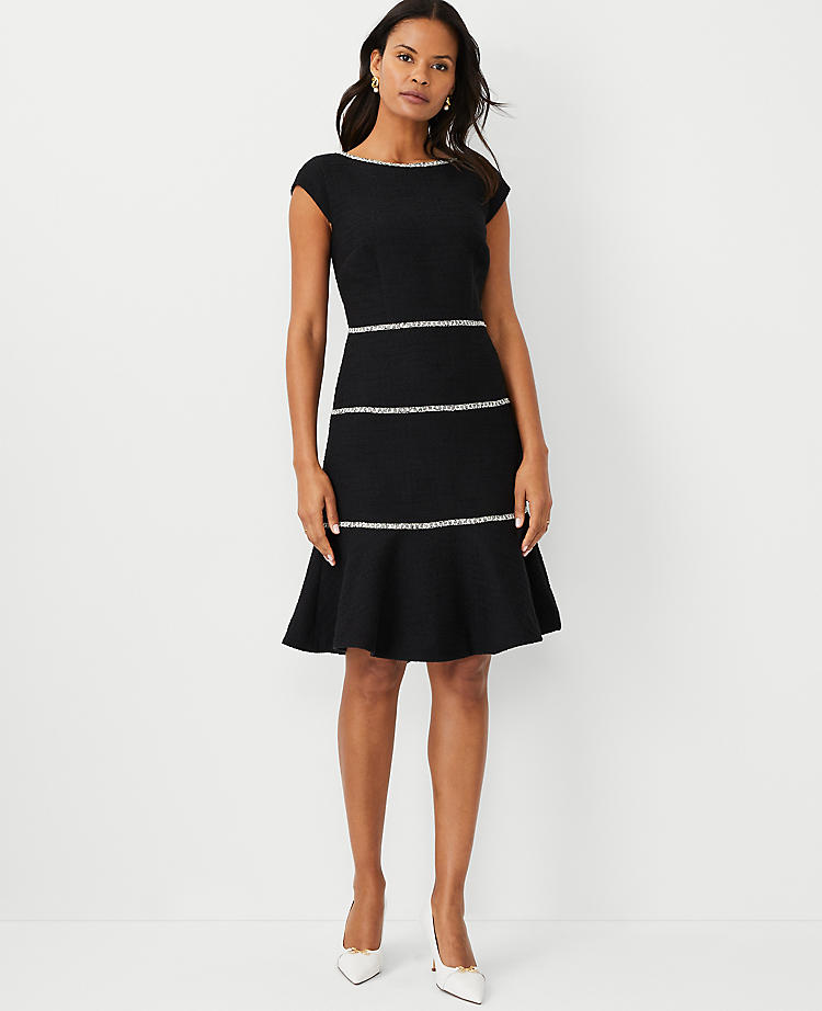 Anntaylor Petite Tweed Tiered Flare Dress