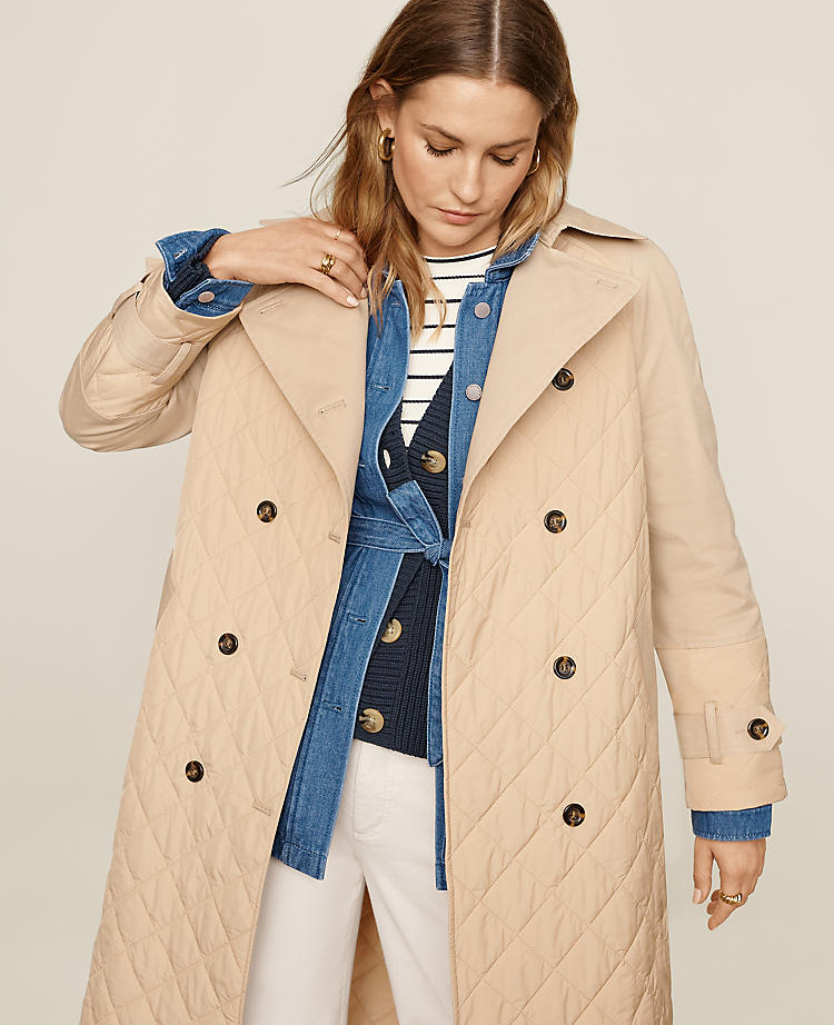 Anntaylor AT Weekend Quilted Mixed Media Trench Coat