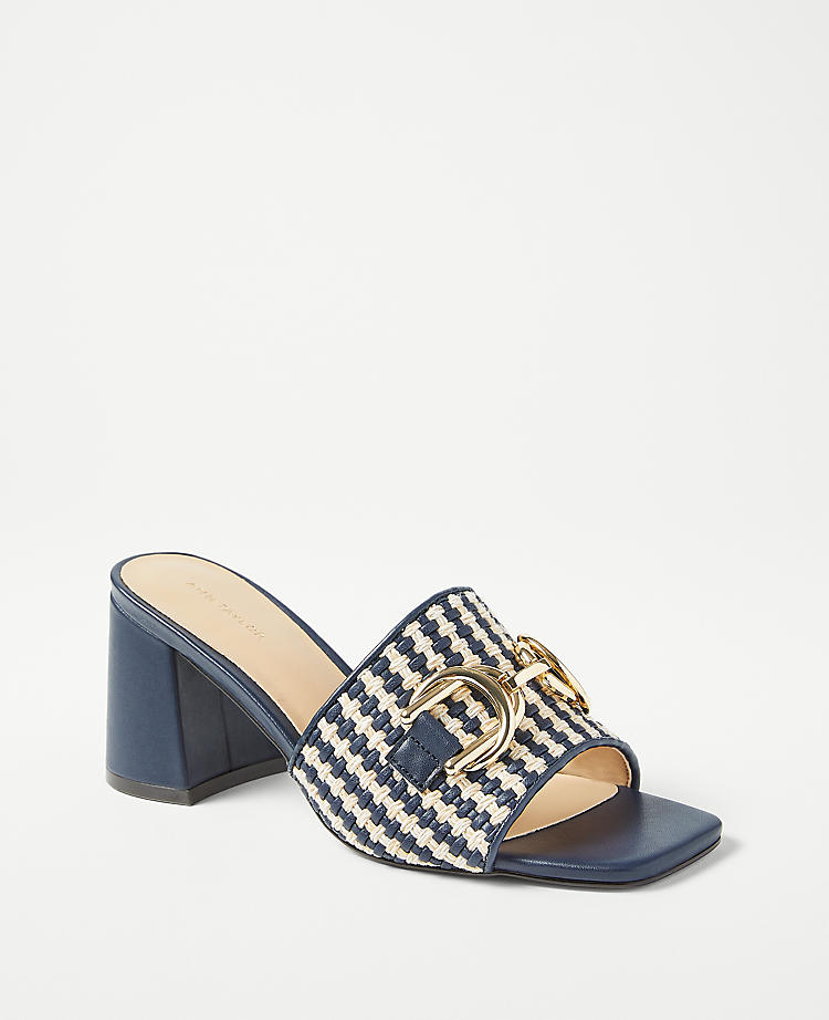 Anntaylor Chain Woven Leather Block Heel Straw Sandals