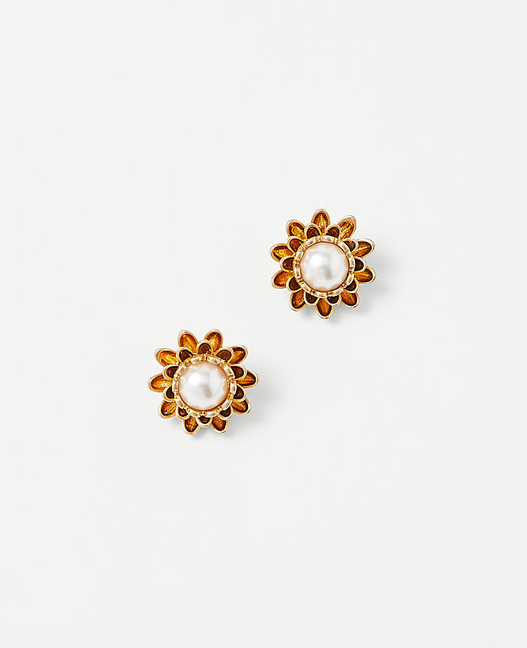 Anntaylor Pearlized Metal Flower Stud Earrings