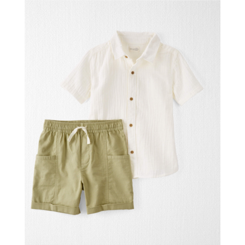 Carters Sweet Cream Kid Button-Front Shirt and Shorts Set Made with Organic Cotton