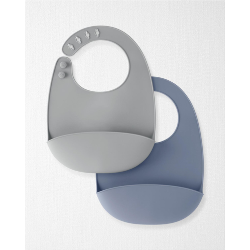 Carters Grey/Blue Little Planet 2-Pack Silicone Bibs