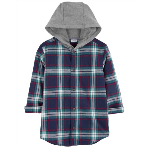Carters Navy Kid Hooded Flannel Button-Front Shirt