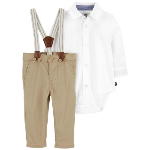 Carters Multi Baby 2-Piece Button-Front Bodysuit and Suspender Pants Set