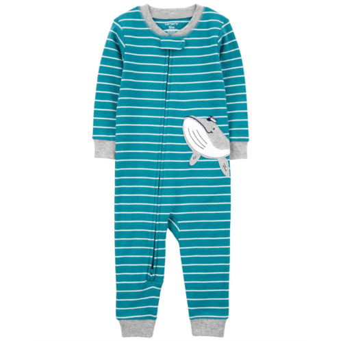 Oshkoshbgosh Blue Toddler 1-Piece Striped Whale 100% Snug Fit Cotton Footless Pajamas | oshkosh.com