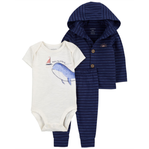 Carters Navy Baby 3-Piece Whale Little Cardigan Set