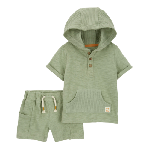 Carters Green Baby 2-Piece Slub Jersey Hooded Tee & Short Set
